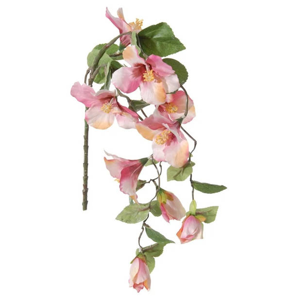 Louis Maes kunstbloemen - Hibiscus - roze - hangende tak van 165 cm - Hawaii/Zomer thema - Kunstbloemen