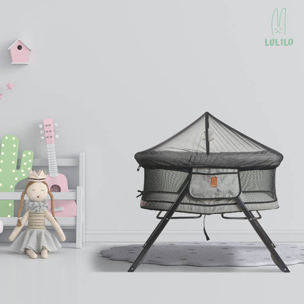 Lulilo Vojago opvouwbare babywieg / co sleeper met klamboe - Opvouwbaar baby bedje - Met schommel functie