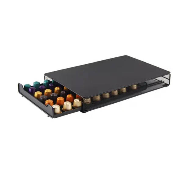 Nespresso Capsulehouder met Uitschuifbare Lade - 60 Capsules - Metaal - 39x26x6.4cm - Zwart