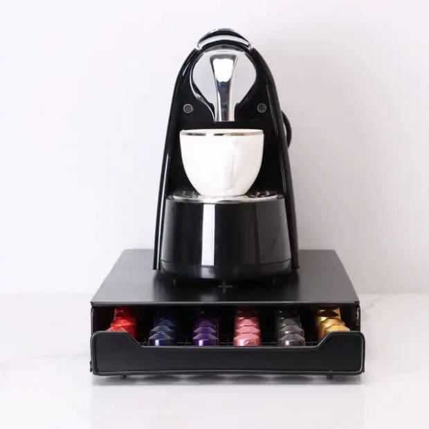 Nespresso Capsulehouder met Uitschuifbare Lade - 60 Capsules - Metaal - 39x26x6.4cm - Zwart