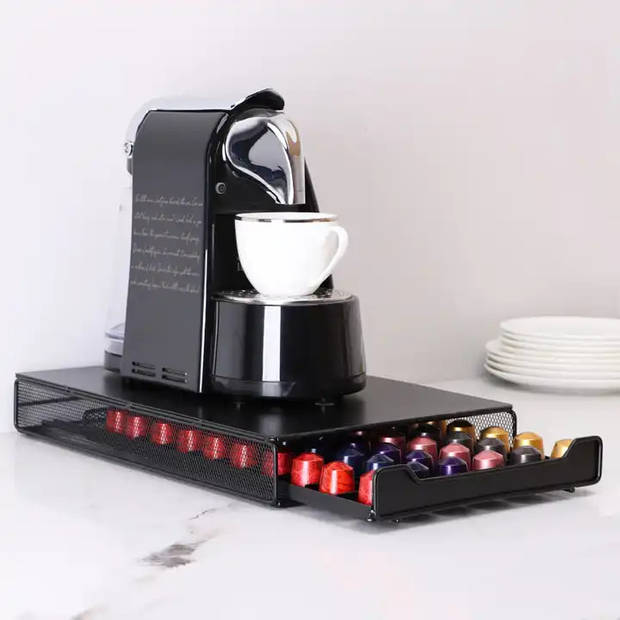 Nespresso Capsulehouder met Uitschuifbare Lade - 60 Capsules - Metaal - 39x26x6.4cm - Zwart