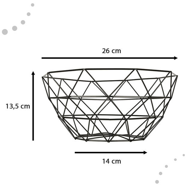 Ikonka Aluminium Fruitschaal 26 cm Zwart - Ronde Fruitmand