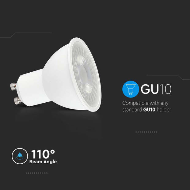 V-TAC VT-292-N GU10 Witte LED Spots - Lens 110° - Samsung - IP20 - 7.5W - 610 Lumen - 4000K - 5 Jaar