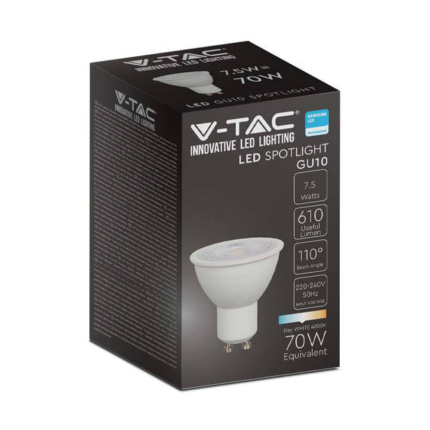 V-TAC VT-292-N GU10 Witte LED Spots - Lens 110° - Samsung - IP20 - 7.5W - 610 Lumen - 4000K - 5 Jaar