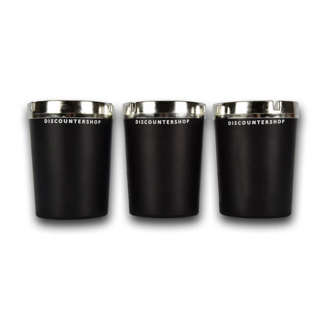 3x Car Ashtray with lid made of Durable Black Plastic - Car Accessories - 10cm x 10cm x 13cm - Lightweight 270g