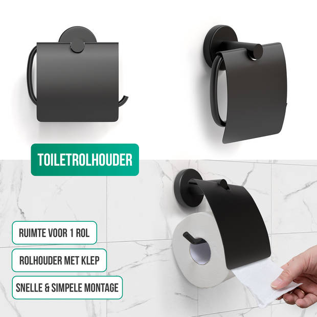 Avalo Toiletaccessoireset Zwart 4-delig - Luxe Toilet Set - Toiletborstel met Houder / Toiletrolhouder /