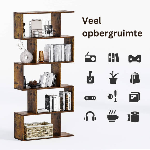 Zenzee – Boekenkast – Vakkenkast – Roomdivider – Opbergkast – Kast Industrieel - Bruin