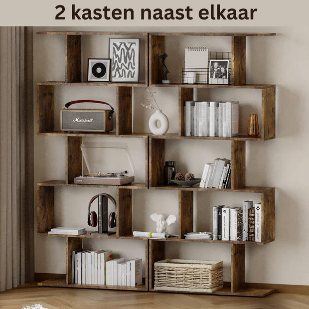 Zenzee – Boekenkast – Vakkenkast – Roomdivider – Opbergkast – Kast Industrieel - Bruin