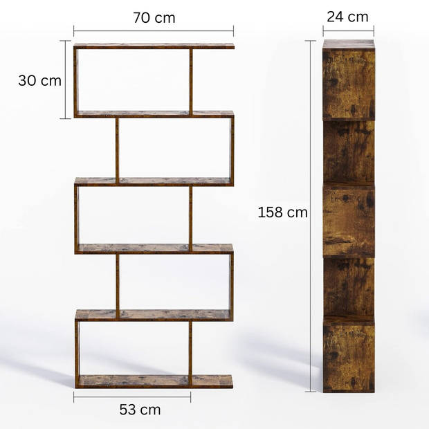 Zenzee – Boekenkast – Vakkenkast – Roomdivider – Opbergkast – Kast Industrieel - Bruin