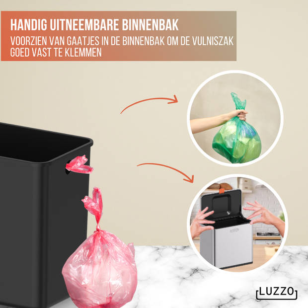 Luzzo® Loft Groente Afvalbak Mat RVS - Aanrecht Afvalbakje 5 liter met Uitneembare Binnenbak - Zilver