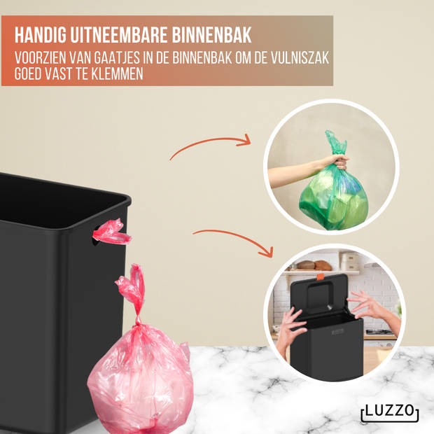 Luzzo® Loft Groente Afvalbak Zwart - Aanrecht Afvalbakje 5 liter - Uitneembare Binnenbak - Zwart
