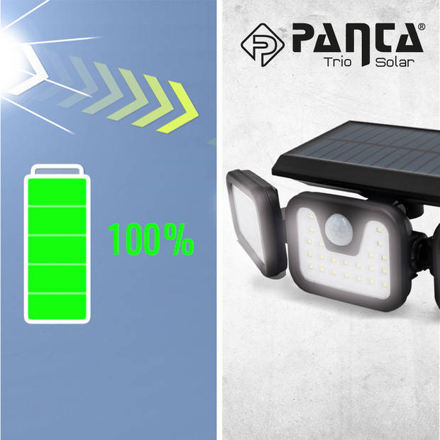 Panta TrioSolar - 2 stuks - LED buitenlamp op zonne-energie met sensor - 74 LED's & 600 lumen