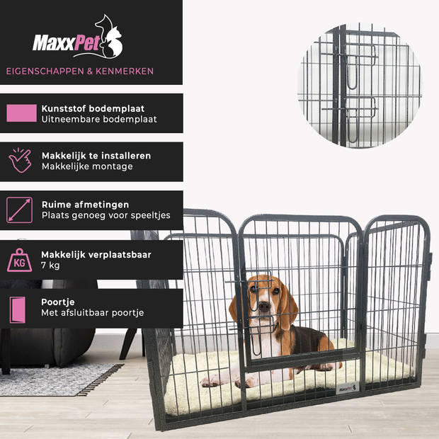 MaxxPet Puppyren met bodemplaat - Hondenbench - 93x61x63 cm - Zwart