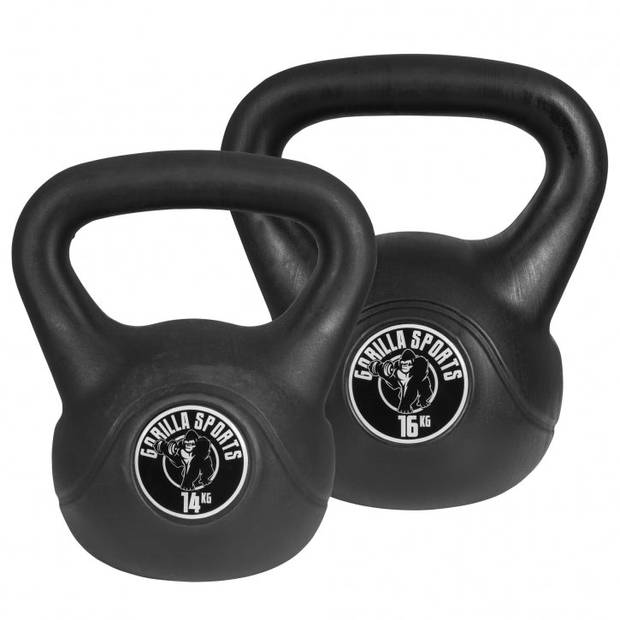 Gorilla Sports Kettlebells - Kunststof - 12 kg & 16 kg - Set van 2