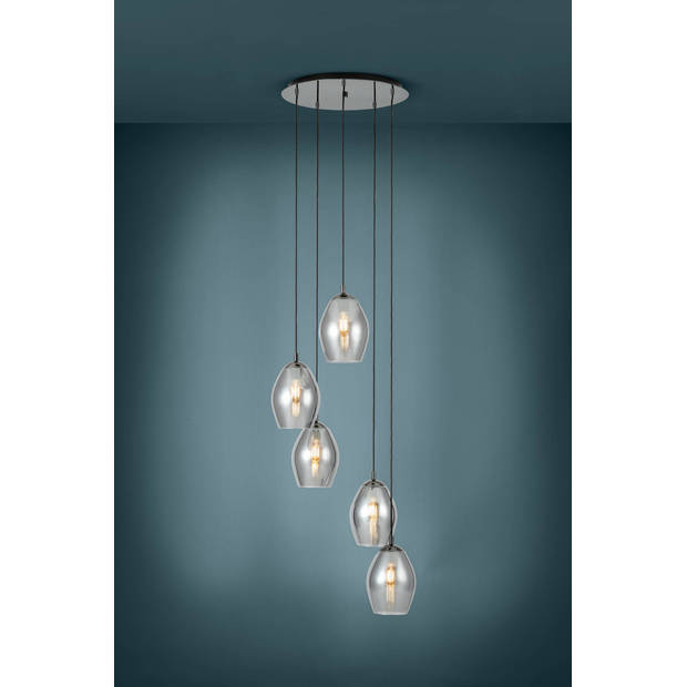 EGLO Estanys Hanglamp - 5 lichts - E27 - Glas - Zwart, Wit