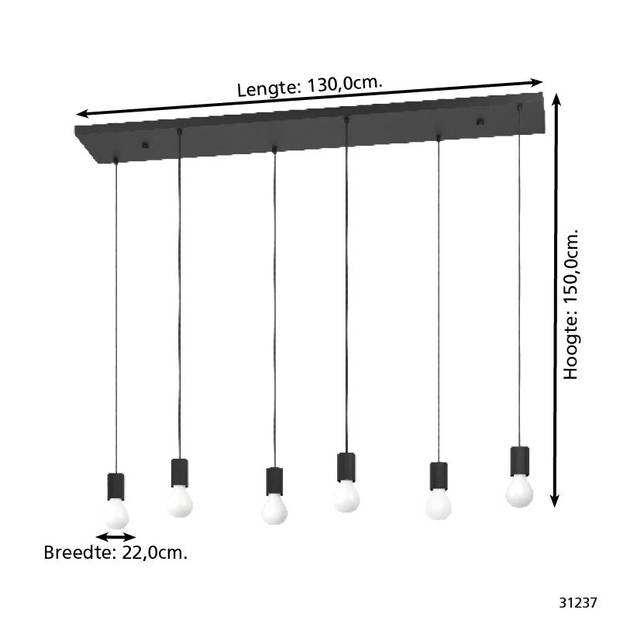 EGLO Nogalte hanglamp - E27 - 130 cm - Rechthoek - Zwart