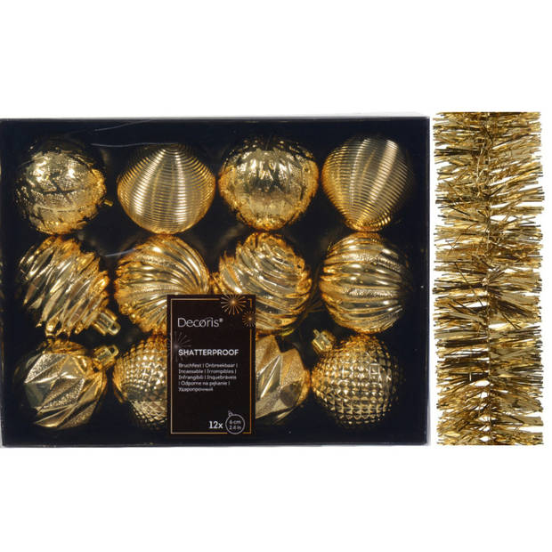 12x st kerstballen 6 cm incl. folieslinger - goud - kunststof - Kerstbal