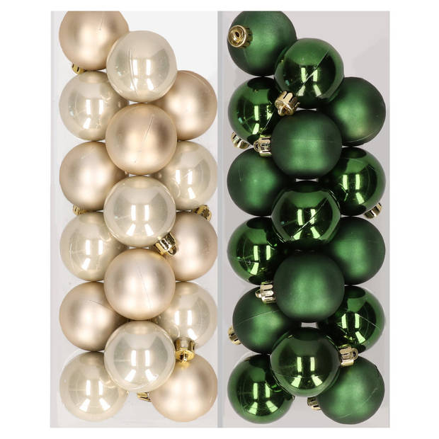 32x stuks kunststof kerstballen mix van champagne en donkergroen 4 cm - Kerstbal