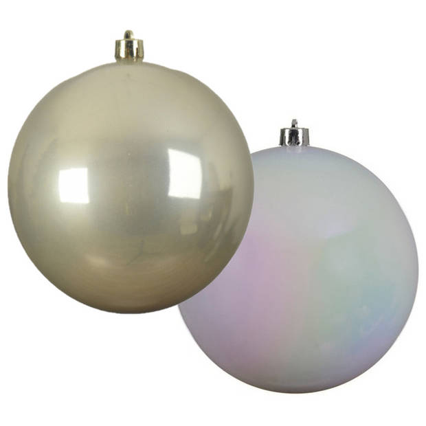 Grote decoratie kerstballen - 2x st - 20 cm - champagne en wit parelmoer - kunststof - Kerstbal