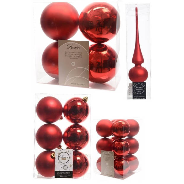 Kerstversiering kunststof kerstballen met piek rood 6-8-10 cm pakket van 37x stuks - Kerstbal