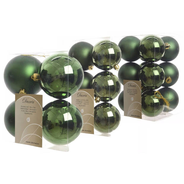 Kerstversiering kunststof kerstballen donkergroen 6-8-10 cm pakket van 44x stuks - Kerstbal