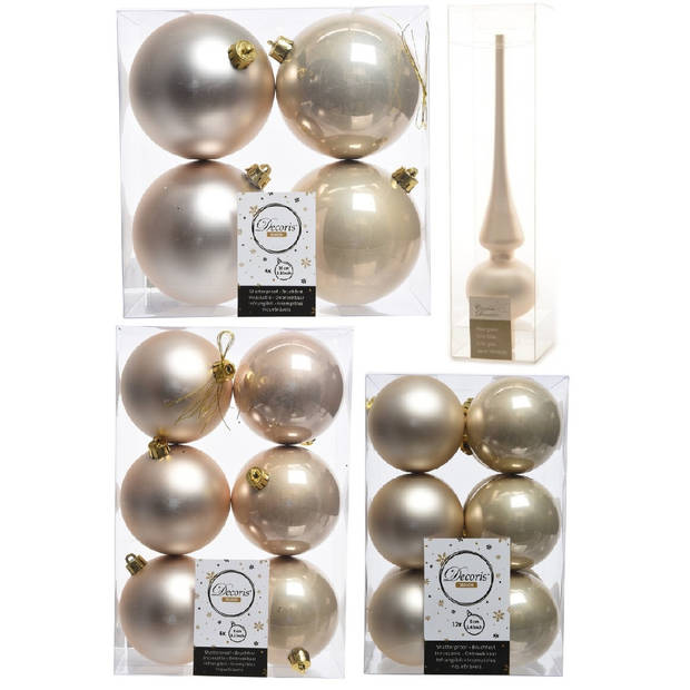 Kerstversiering kunststof kerstballen met piek parel/champagne 6-8-10 cm pakket van 45x stuks - Kerstbal
