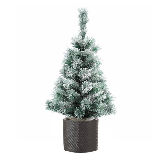 Volle besneeuwde kunst kerstboom 75 cm inclusief donkergrijze pot - Kunstkerstboom