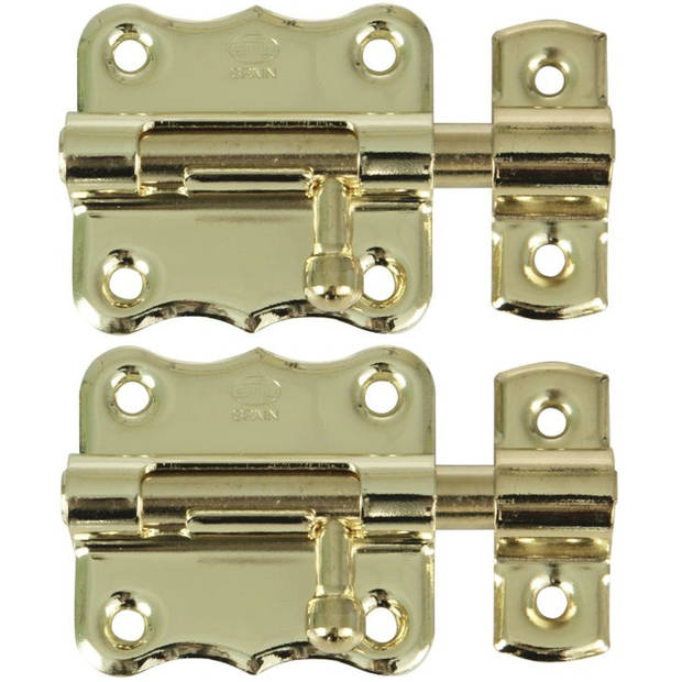 AMIG schuifslot/plaatgrendel - 4x - staal - 3 x 3.3 cm - messing afwerking - goud - deur - poort - Grendels