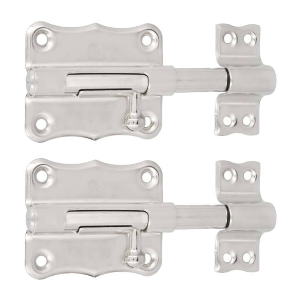 AMIG schuifslot/plaatgrendel - 2x - staal - 10 x 5.6 cm - vernikkeld - zilver - deur - poort - Grendels