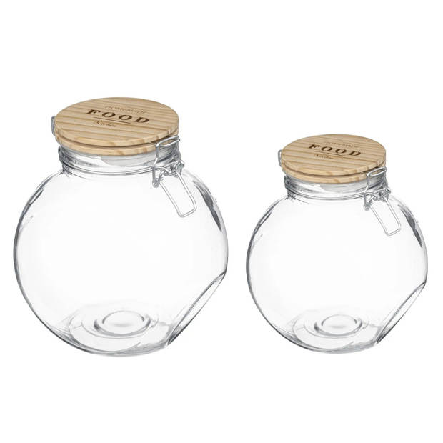 Set met 2x voorraadpotten 1,6L en 2,2L glas met houten deksel - Voorraadpot