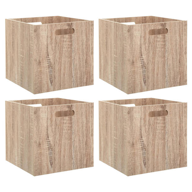 5Five Opberg/kast mand - 4x - lichtbruin - MDF hout - 29L - 31 x 31 x 31 cm - Opbergkisten