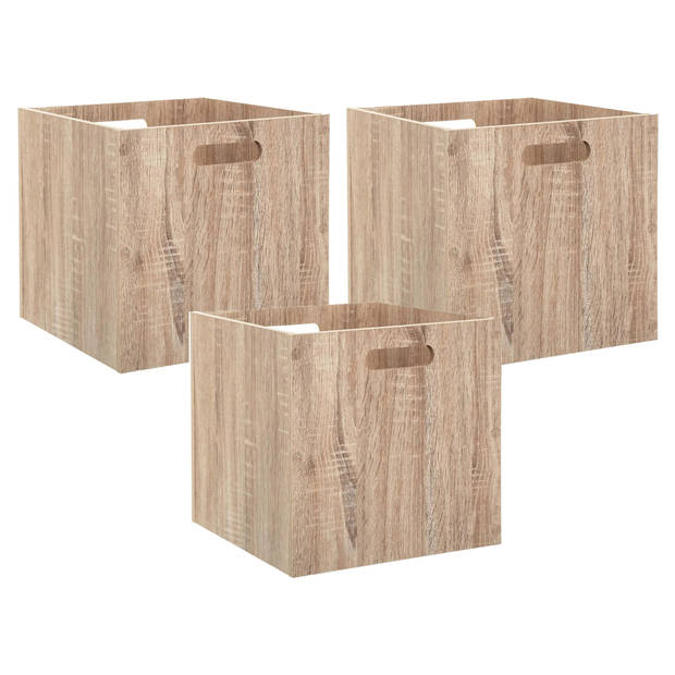 5Five Opberg/kast mand - 3x - lichtbruin - MDF hout - 29L - 31 x 31 x 31 cm - Opbergkisten