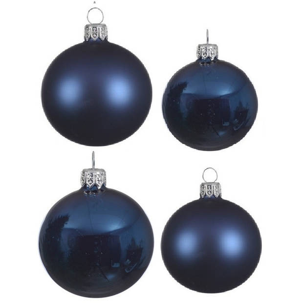 Glazen kerstballen pakket donkerblauw glans/mat 38x stuks 4 en 6 cm - Kerstbal