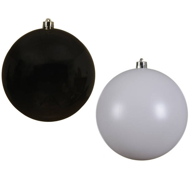 24x stuks kunststof kerstballen zwart en wit 6 cm - Kerstbal