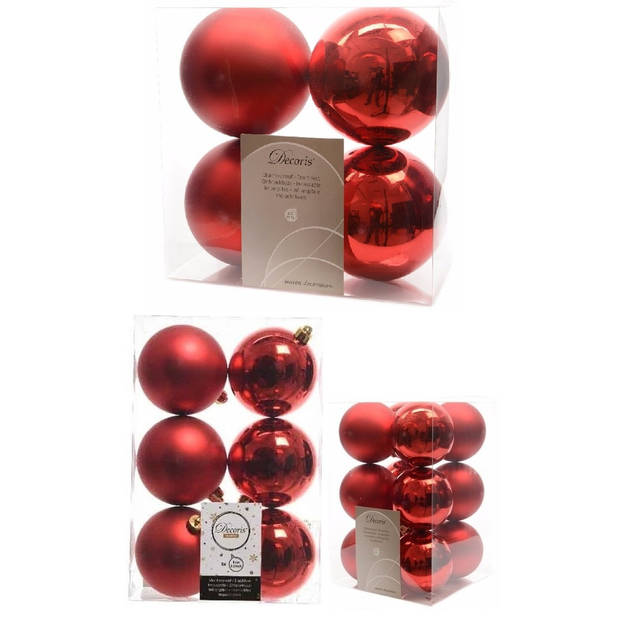 Kerstversiering kunststof kerstballen rood 6-8-10 cm pakket van 44x stuks - Kerstbal