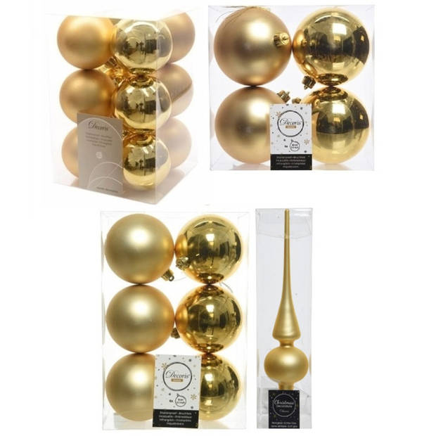 Kerstversiering kunststof kerstballen met piek goud 6-8-10 cm pakket van 45x stuks - Kerstbal