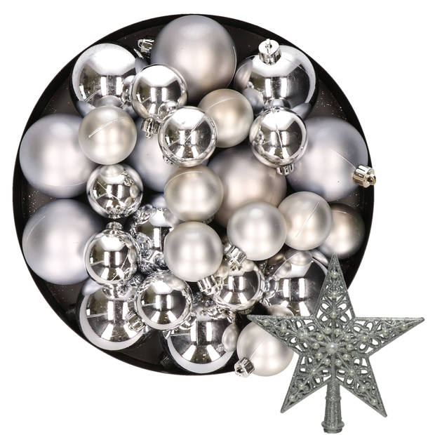 Kerstversiering kunststof kerstballen met piek zilver 6-8-10 cm pakket van 45x stuks - Kerstbal