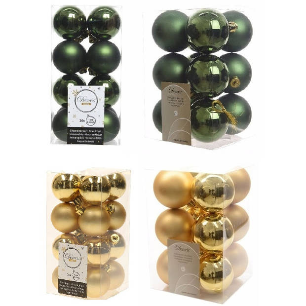 Kerstversiering kunststof kerstballen mix goud/ donkergroen 4 en 6 cm pakket van 80x stuks - Kerstbal