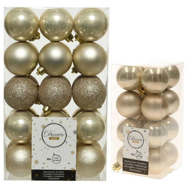 Kerstversiering kunststof kerstballen parel/champagne 4-6 cm pakket van 46x stuks - Kerstbal
