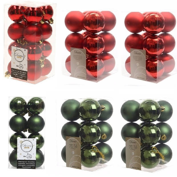 Kerstversiering kunststof kerstballen mix rood/ donkergroen 4 en 6 cm pakket van 80x stuks - Kerstbal