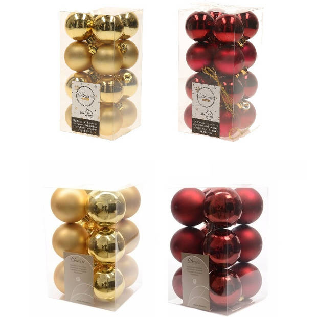 Kerstversiering kunststof kerstballen mix goud/donkerrood 4 en 6 cm pakket van 80x stuks - Kerstbal