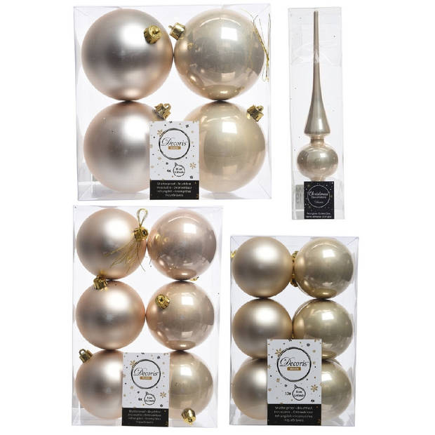 Kerstversiering kunststof kerstballen met piek parel/champagne 6-8-10 cm pakket van 45x stuks - Kerstbal