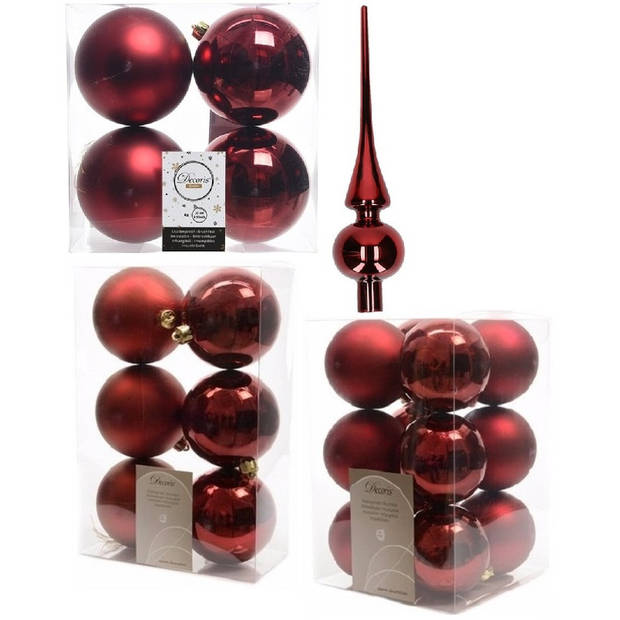 Kerstversiering kunststof kerstballen met piek donkerrood 6-8-10 cm pakket van 45x stuks - Kerstbal