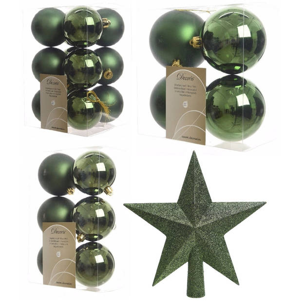 Kerstversiering kunststof kerstballen met piek donkergroen 6-8-10 cm pakket van 45x stuks - Kerstbal