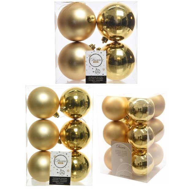 Kerstversiering kunststof kerstballen goud 6-8-10 cm pakket van 22x stuks - Kerstbal