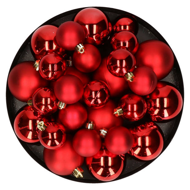 Kerstversiering kunststof kerstballen rood 6-8-10 cm pakket van 44x stuks - Kerstbal