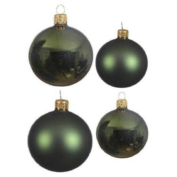 Glazen kerstballen pakket donkergroen glans/mat 38x stuks 4 en 6 cm - Kerstbal