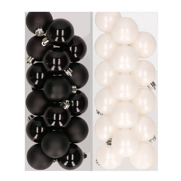 32x stuks kunststof kerstballen mix van zwart en wit 4 cm - Kerstbal