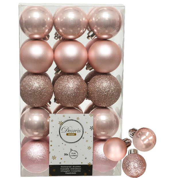 Decoris kerstballen 44x stuks lichtroze 3 en 6 cm kunststof - Kerstbal