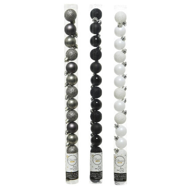 42x Stuks kunststof kerstballen mix zwart/antraciet grijs/wit 3 cm - Kerstbal